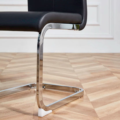 6 Piece Black PU Leather Dining Chairs With Metal Legs