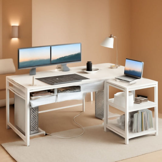 53In LShaped Computer Desk With Power Outlets Home Office