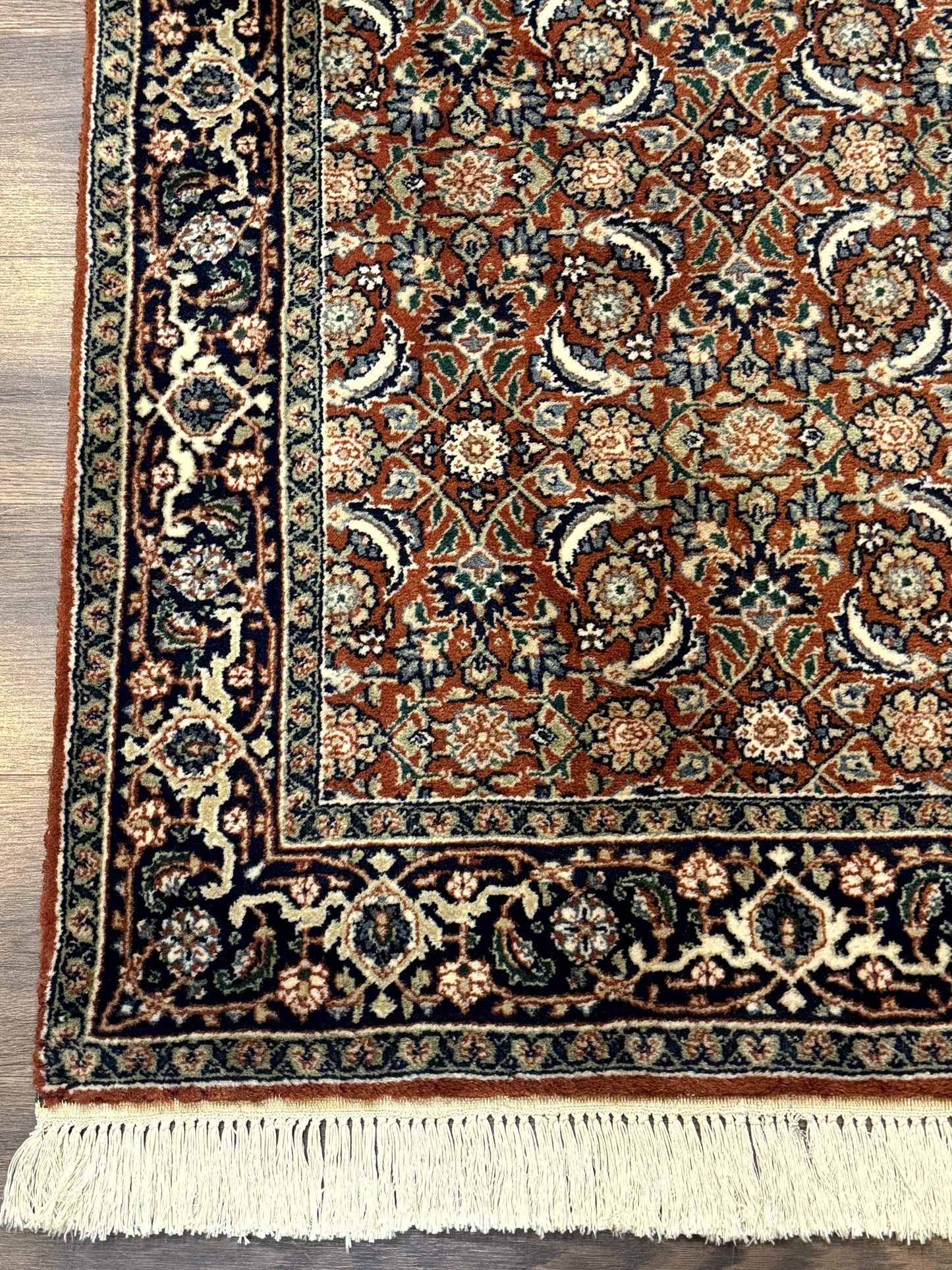 Indo Persian Bijar Rug 3x5, Red and Navy Blue, Allover Pattern, Fine Hand Knotted Wool Carpet