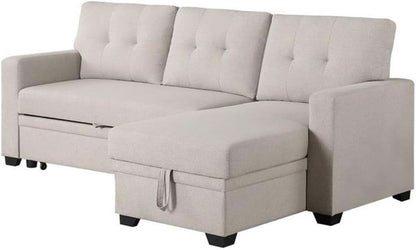 Beige L Shaped Convertible Sleeper Sectional Couch