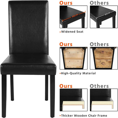 Dining Chair Set Of 4 PU Leather Upholstered Chairs With Solid Wood Legs Black