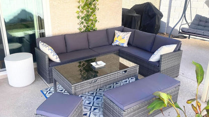 L Shaped Sectional Sofa Set With Lift Top Table Gray
