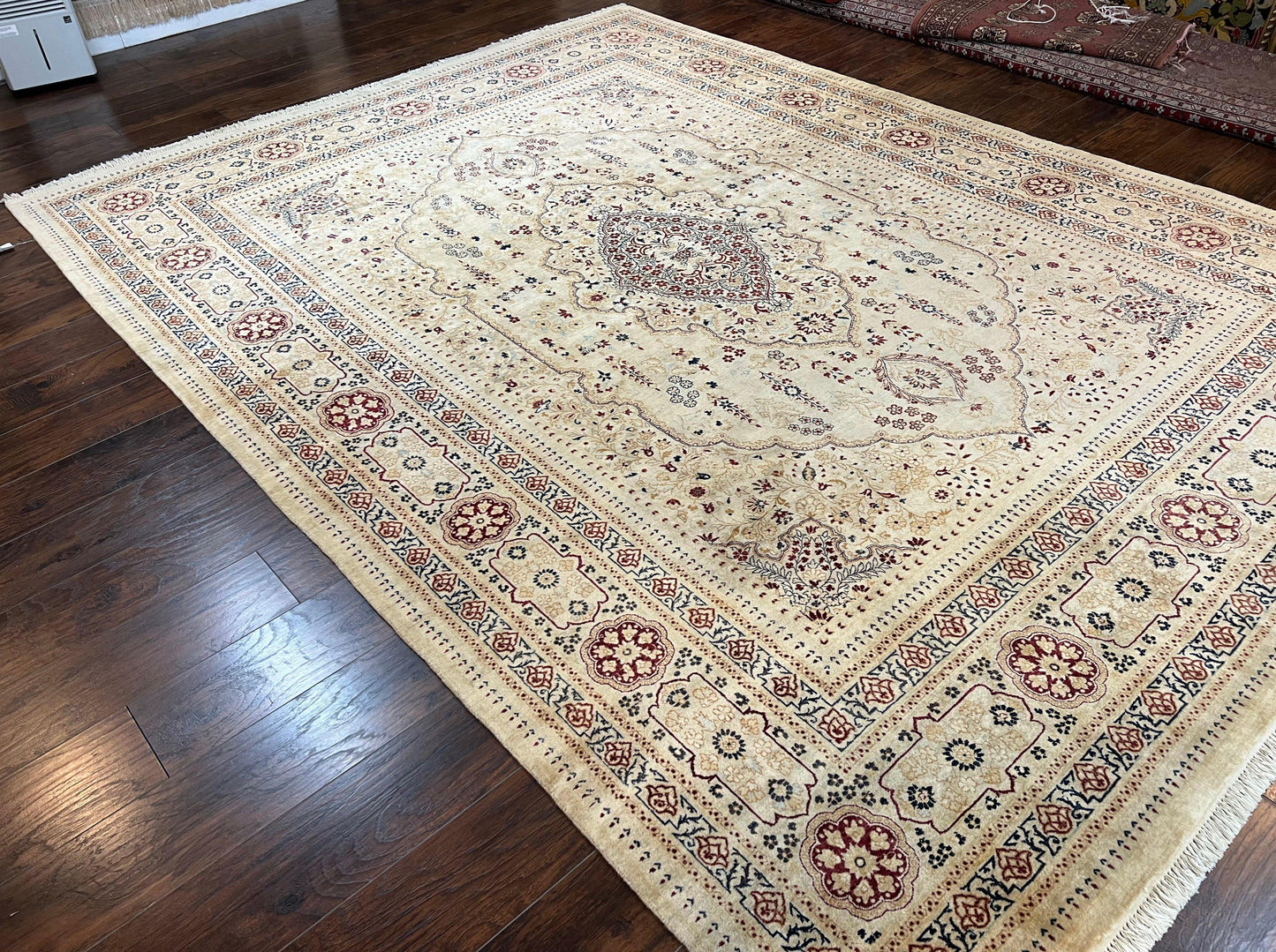 Pak Persian Rug 9x11, Very Fine Hand Knotted Oriental Carpet, Haji Jalili Design, Ivory/Cream, Wool Handmade Room Sized Rug 9 x 11 ft, Nice