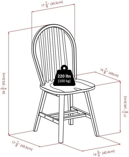 Windsor Dining Chair Set Solid Wood Black Finish 2 Pack