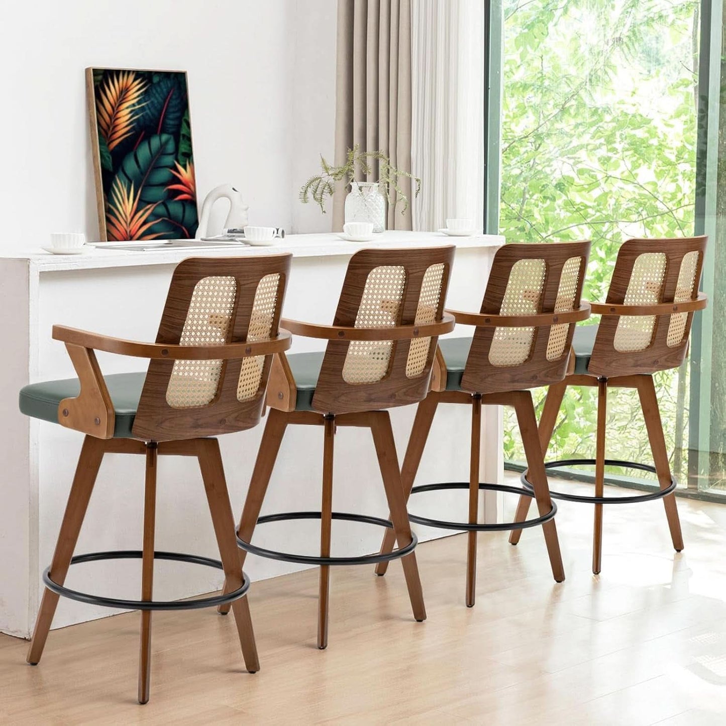 Swivel Counter Stools Set of Two with Rattan Back