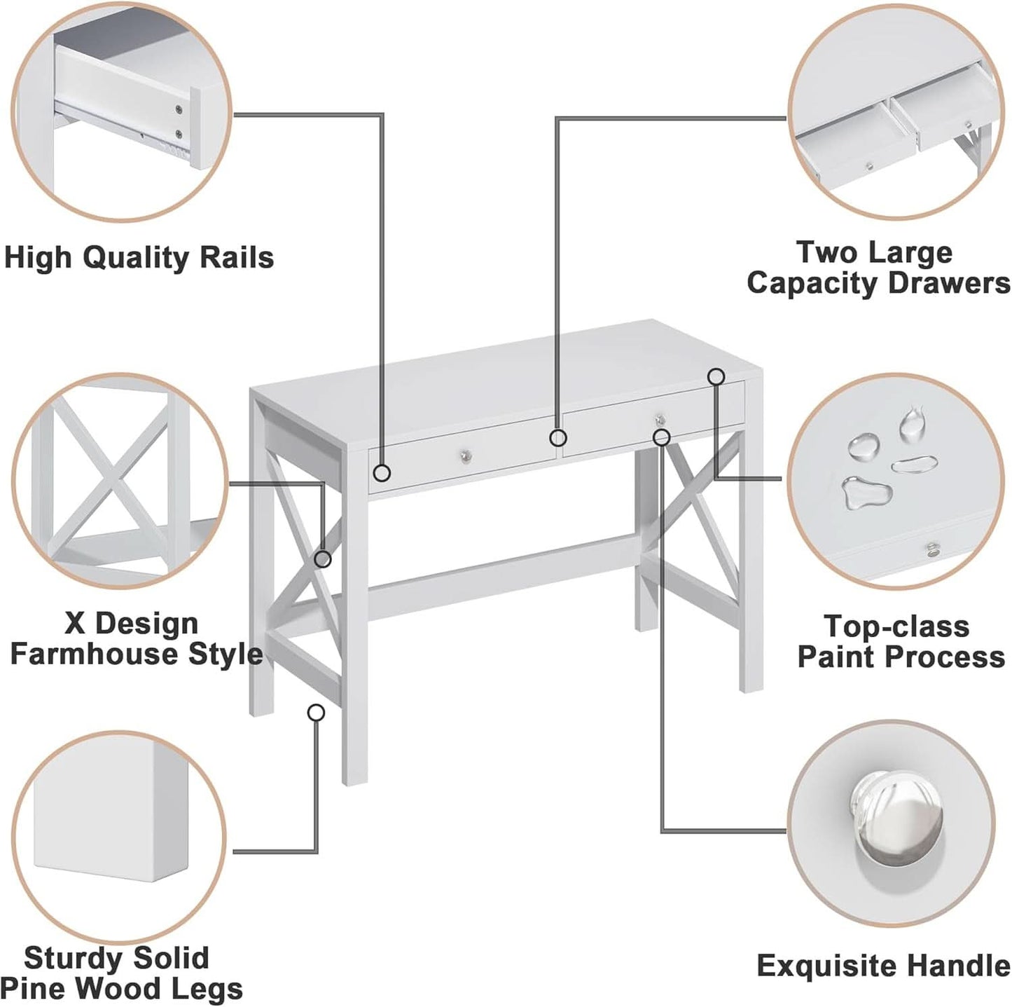 40 Inch White Computer Desk For Home Office Use And Study