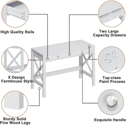 40 Inch White Computer Desk For Home Office Use And Study
