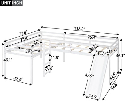 Wooden Twin Loft Bed With Slide And Ladder White For Kids Teens