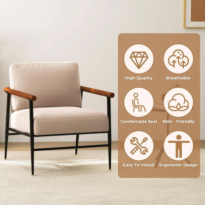 Mid Century Contemporary Accent Chair Linen Upholstery