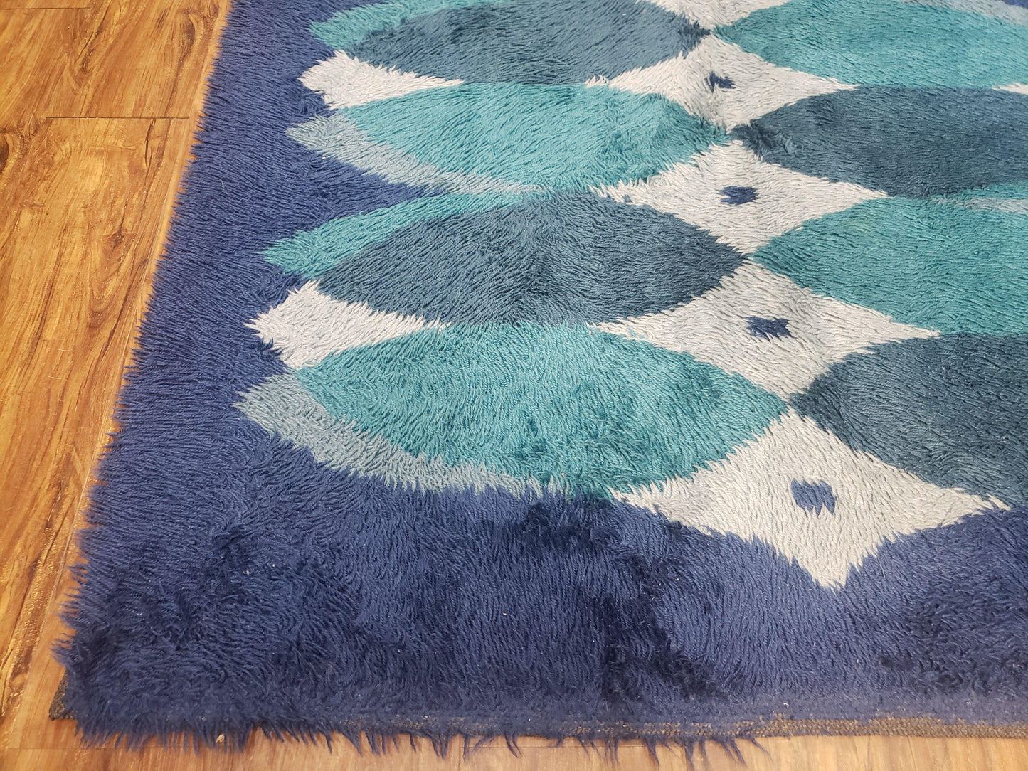 Blue Rya Rug, 1960s Mid-Century Danish Shag Rug 4'6" x 6'7", Ege Rya Modern Carpet, Cyan DeLuxe Rya Shag Rug, Vintage Area Rug 4x6, 5x7 Rug