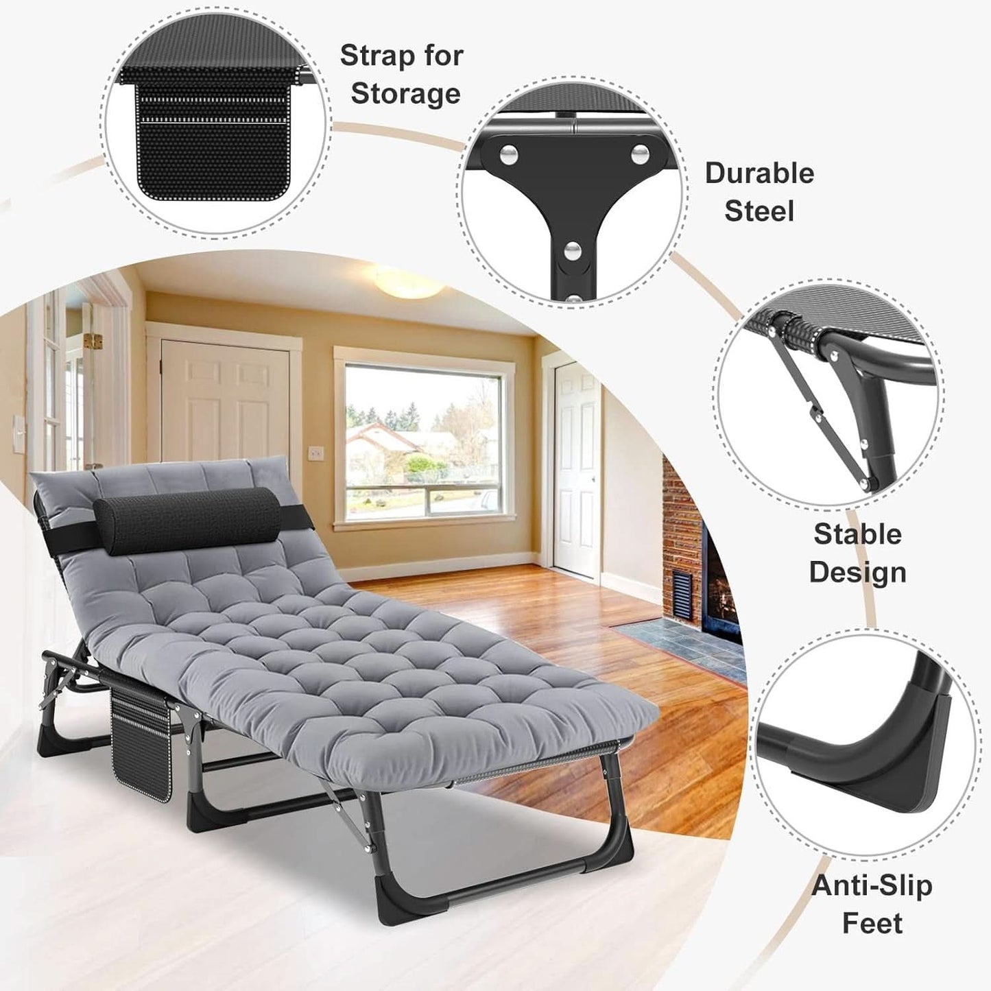 Five Position Adjustable Padded Outdoor Lounge Chair