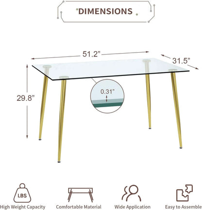 Glass Dining Table For 4 51 Inch Tempered Glass Gold Legs