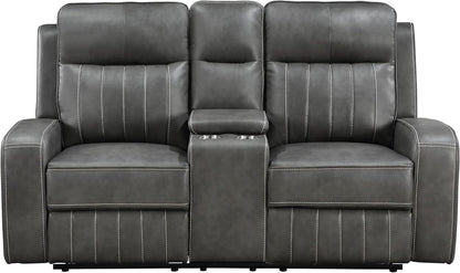 Gray Faux Leather Reclining Loveseat With Manual Recline