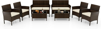 8-Piece Rattan Patio Furniture Set With Cushions