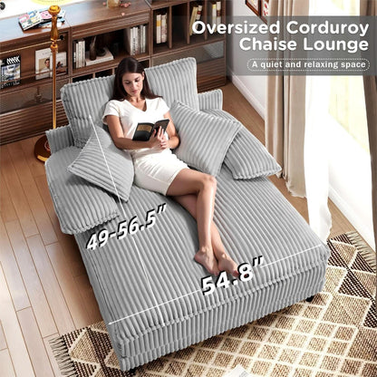 Cream Gray Oversized Chaise Lounge Adjustable Backrest