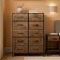 Tall Dresser With 10 Fabric Drawers Brown Woodgrain