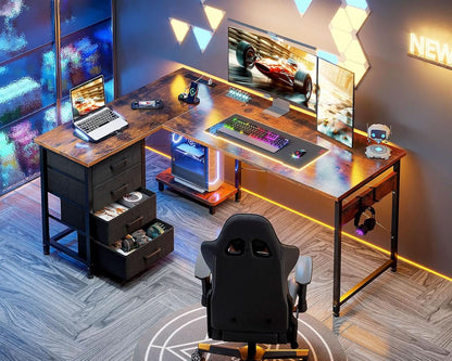 L Shaped Desk With USB Ports And 4 Drawers 53 Inch
