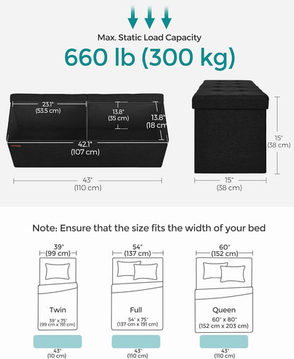Ink Black 43 Inches Super Ultra Foldable Storage Ottoman