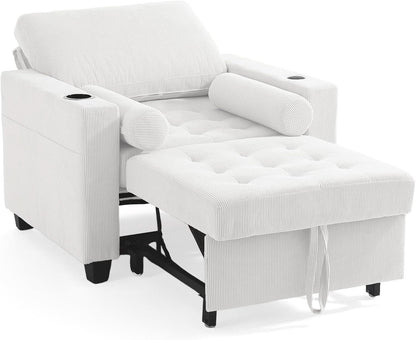 Beige Adjustable Sleeper Chair Sofa Bed Upholstered