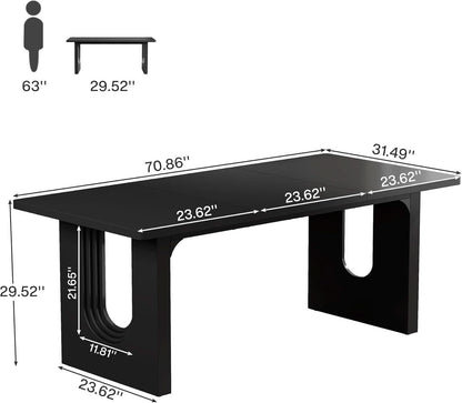 Black 71 Inch Dining Table For Six With Wood Pedestal