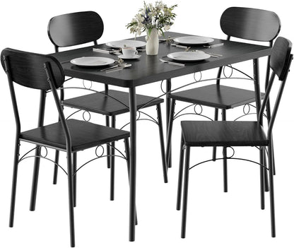 Black MDF Space Saving Dining Room Table Set With Chairs For Four