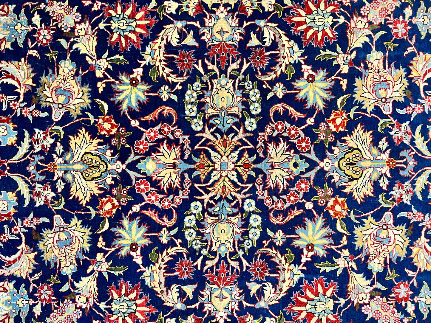 Blue Persian Qum Rug 5x7, Very Fine and Wonderful Authentic Persian Carpet, Wool Hand Knotted Vintage Semi Antique Oriental Rug, Floral, Ghom Qom Rug