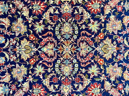 Blue Persian Qum Rug 5x7, Very Fine and Wonderful Authentic Persian Carpet, Wool Hand Knotted Vintage Semi Antique Oriental Rug, Floral, Ghom Qom Rug