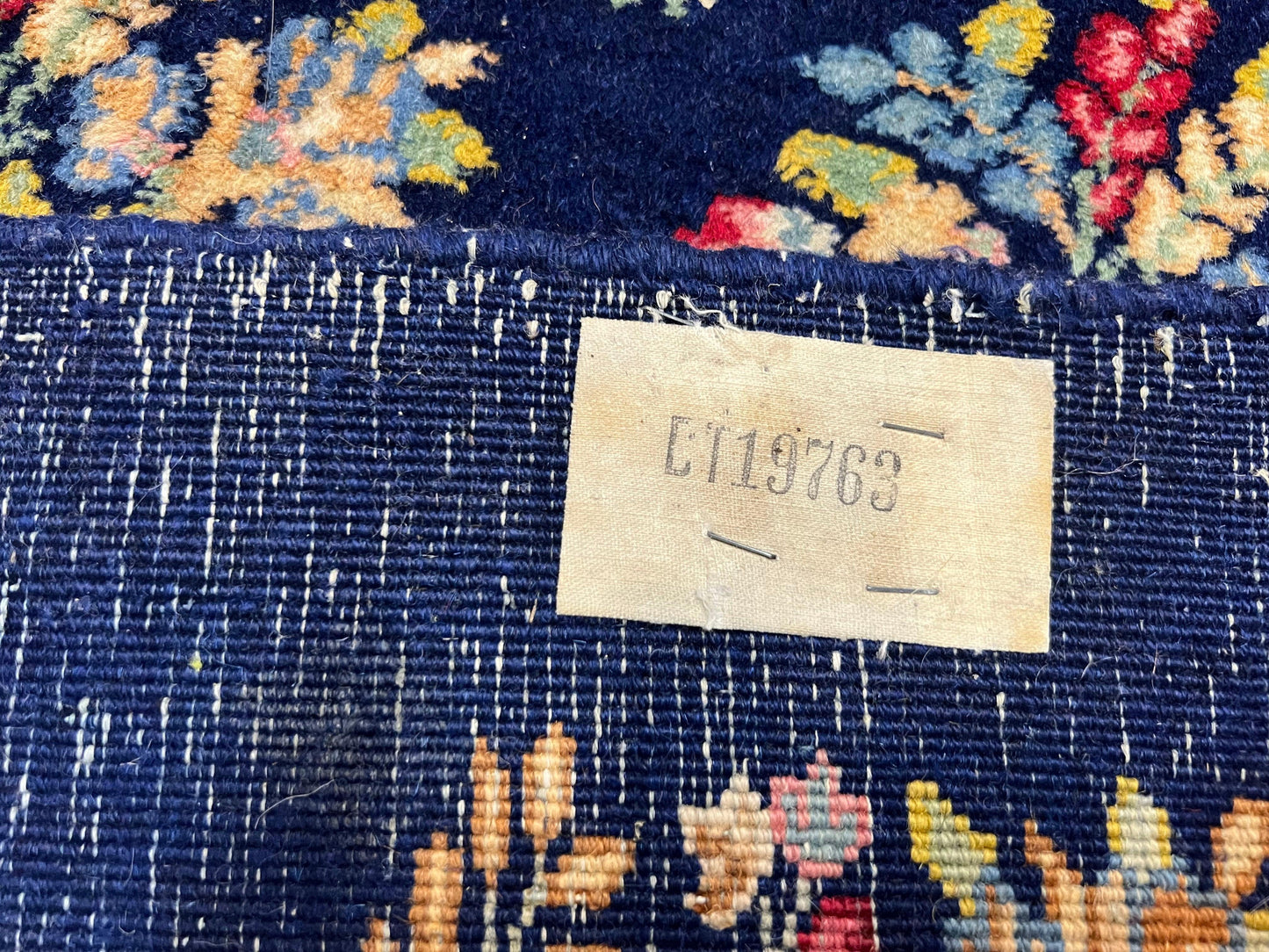 Persian Rug 9x12, Authentic Hand Knotted Carpet, Repeated Floral Motif Garden of Eden, Navy Blue Wool Rug 9 x 12, Semi Antique Kirman Rug