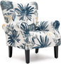 Blue Tufted Armchair With Linen Upholstery And Wood Legs