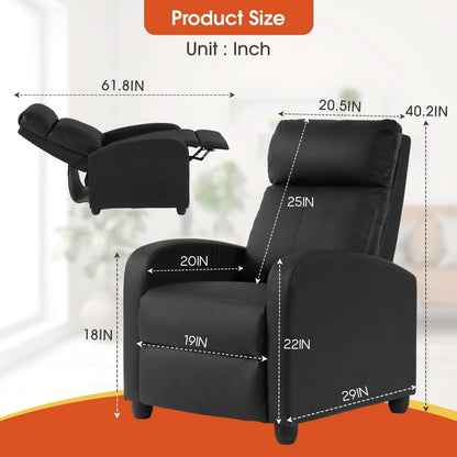 PU Leather Recliner Chair Black With Lumbar Support