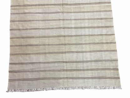 5x8 Turkish Kilim Rug, Flatweave Carpet, Striped Blanket, Southwestern Design, New, Gray, Wool, High Quality, Hand-Knotted