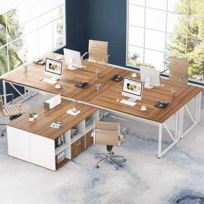 63 Inch L Desk With File Cabinet Walnut White Finish