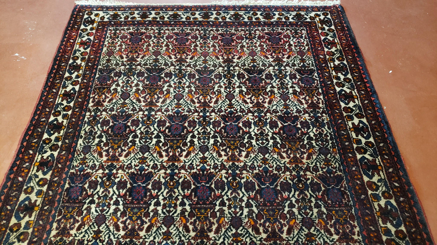 3.6 x 5 Hand-Knotted Vase Rug Floral Turkish Tribal Village Weaving Zagros Vintage Carpet Home Office Wool Area Rug 3x5 Persian Rug 4x5