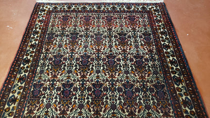 3.6 x 5 Hand-Knotted Vase Rug Floral Turkish Tribal Village Weaving Zagros Vintage Carpet Home Office Wool Area Rug 3x5 Persian Rug 4x5