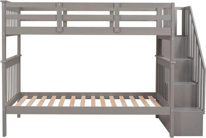 Twin Over Twin Bunk Beds With Stairs Grey For Kids Dorm