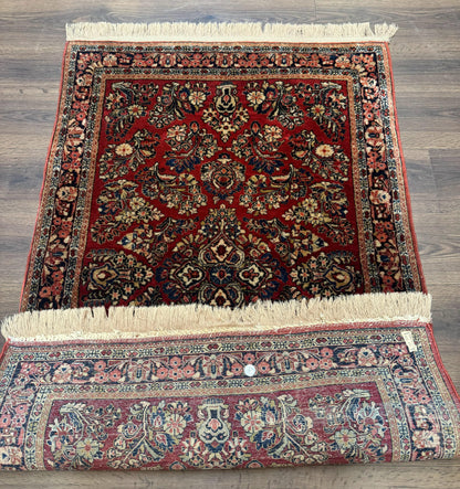 Antique Persian Sarouk Rug 3x5, Red, Floral, 200 KPSI