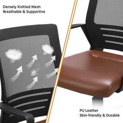 Ergonomic Leather Mesh Office Chair Lumbar Support Brown