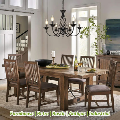 Six Light Matte Black Farmhouse Ceiling Chandelier Fixture