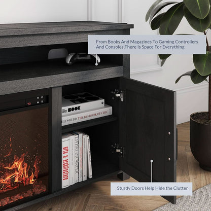58 Inch Farmhouse TV Stand With Electric Fireplace Grey