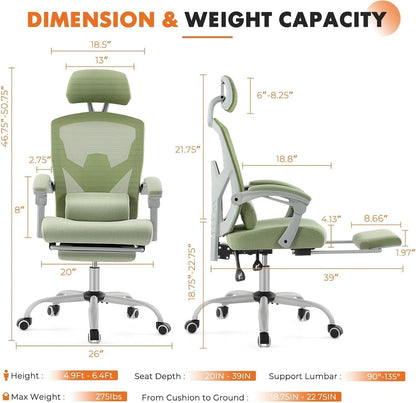 Green Ergonomic High Back Mesh Office Chair Lumbar Support