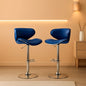 Blue Velvet Upholstered Adjustable Swivel Barstool Set Of 2