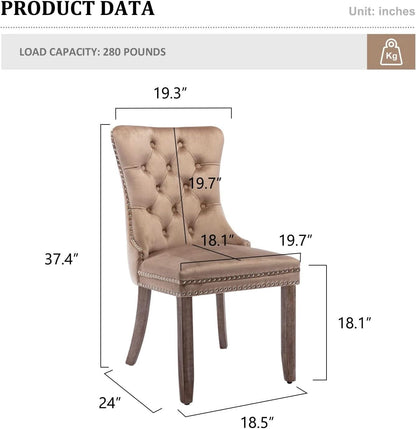 Khaki Velvet Dining Chairs Set of 4 With Button Back