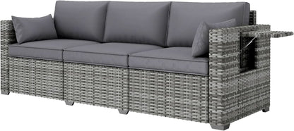 Three Seater Wicker Sofa with Side Tray Tables