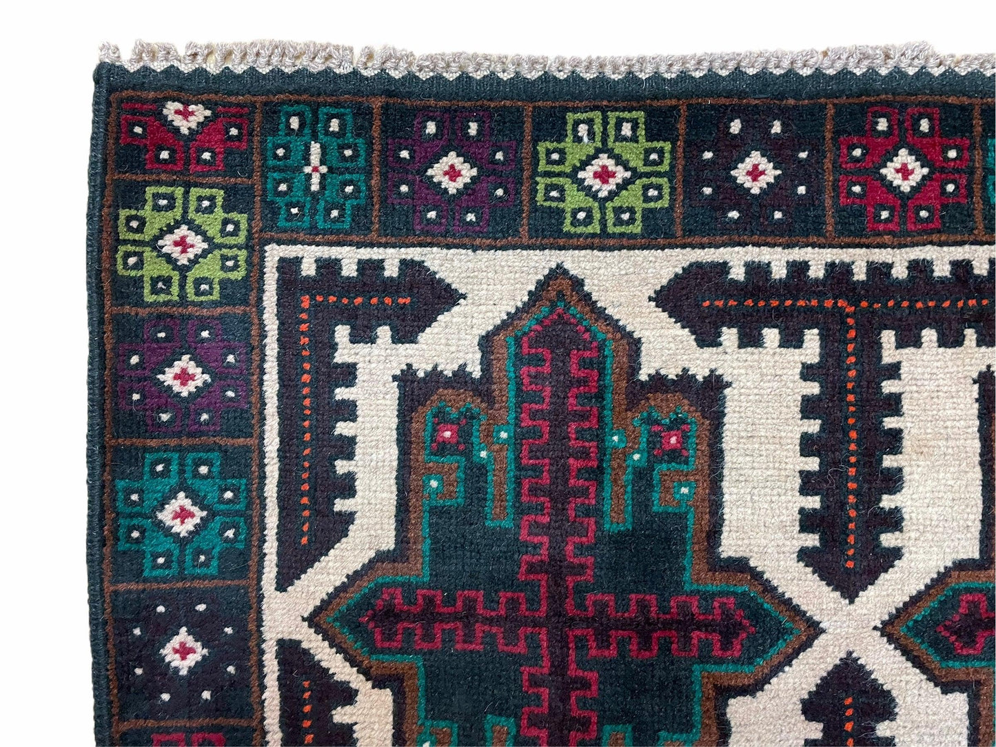 3 X 4.4 Vintage Handmade Tribal Wool Rug Balouchi Rug Afghan Rug Red Beige Green