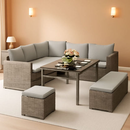 L Shaped Sectional Sofa Set With Lift Top Table Gray