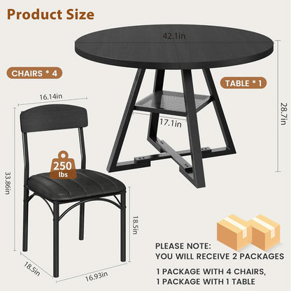 Round Circular Dining Table Set Black Diameter47Inches