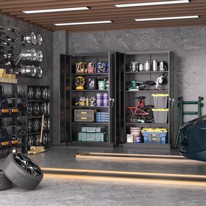 Black Metal Storage Cabinet With Lockable Shelves Heavy Duty