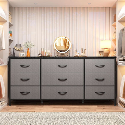 Grey TV Console With 9 Drawers For Living Room Entertainment Center