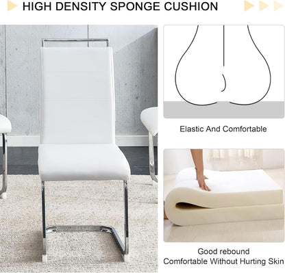 White PU Leather Dining Chair Set High Back Upholstered