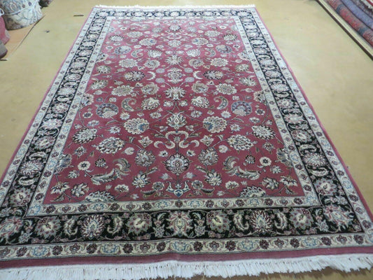 6' X 9' Vintage Handmade Fine India Floral Oriental Silk Accent Wool Rug Carpet